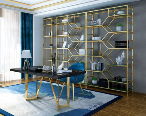 Роскошный офисный набор из нержавеющей стали и металла, стол и шкаф, 5 предметов. офисный гарнитур