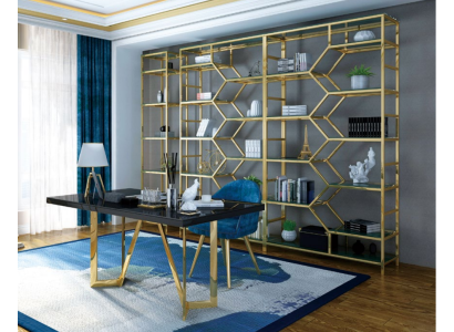 Роскошный офисный набор из нержавеющей стали и металла, стол и шкаф, 5 предметов. офисный гарнитур