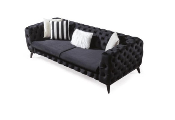 Sofa 3 Sitzer Schwarz Luxus Möbel Chesterfield Schlafsofa Bett 3er