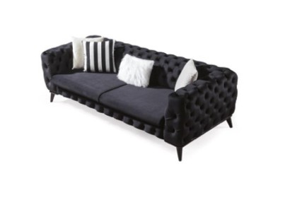 Sofa 3 Sitzer Schwarz Luxus Möbel Chesterfield Schlafsofa Bett 3er