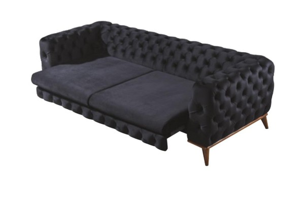 Sofa 3 Sitzer Schwarz Luxus Möbel Chesterfield Schlafsofa Bett 3er