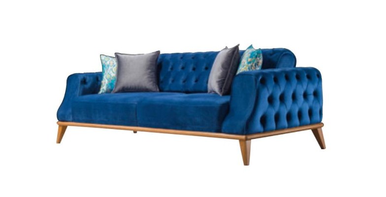 Sofa 3 Sitzer Blau Wohnzimmer Klassische Chesterfield Elegantes Stil