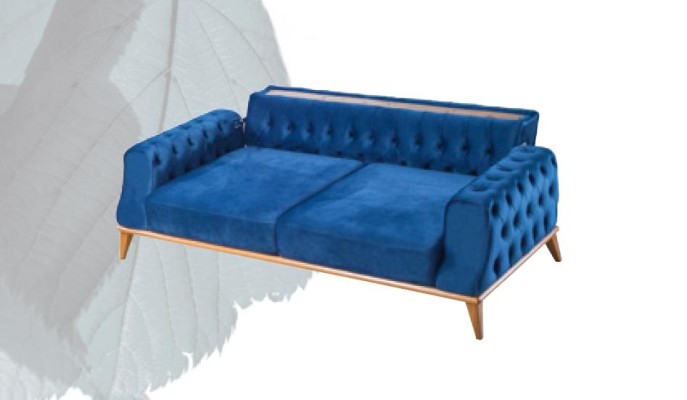 Sofa 3 Sitzer Blau Wohnzimmer Klassische Chesterfield Elegantes Stil