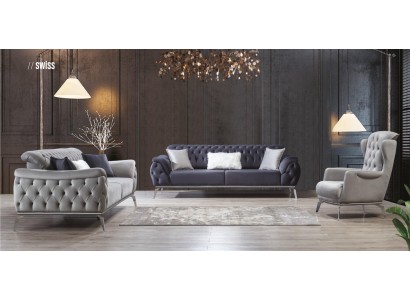 Софа 3+3+1 места Голубой кожаный кресло Luxus Chesterfield мебель