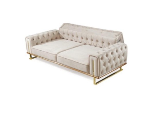 Sofa Beige 3 Sitzer Wohnzimmer Luxus Design Chesterfield Italienischer