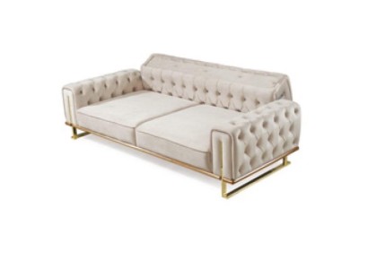 Sofa Beige 3 Sitzer Wohnzimmer Luxus Design Chesterfield Italienischer