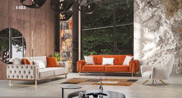 Sofa Orange 3 Sitzer Wohnzimmer Luxus Chesterfield Italienischer