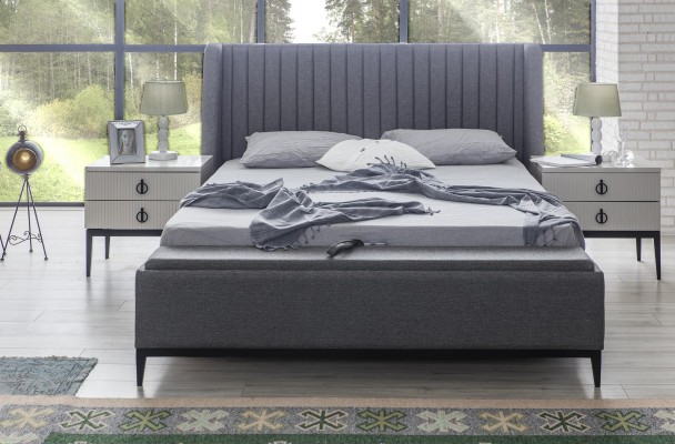 Серая спальня Кровать + 2x Прикроватные тумбы Тумбочки Кровати 3 предмета. Новое