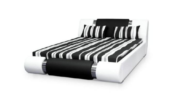 Кожаная кровать с изголовьем в 140/160/180x200 см, двойного дизайна, прошитая, сделано в ЕС.