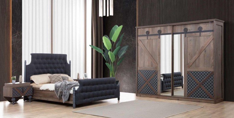 Кровать, тумбочка, комод с зеркалом. Спальня, 4 предмета. Набор Честерфилд.