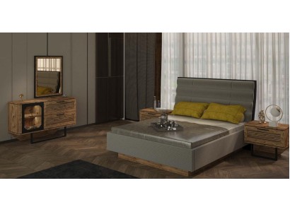 Стильная коллекция спальных мебельных предметов с кроватями, прикроватными тумбами и комодами.