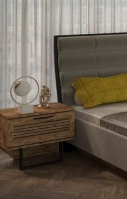 Стильная коллекция спальных мебельных предметов с кроватями, прикроватными тумбами и комодами.