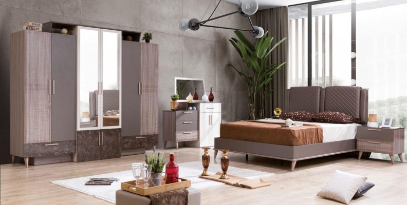 Спальня Кровать Тумбочка Шкаф-купе Комод Зеркало Роскошный 5 предметов