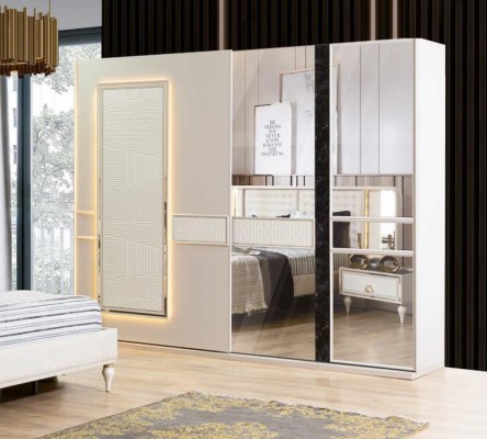 Спальня Лофт-кровать 2x Тумбочки Шкаф Комплект Мебели Дизайн 4шт