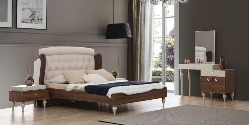 Кровать спальни дизайн мебель роскошь 2 прикроватные тумбы 4-х дверный шкаф