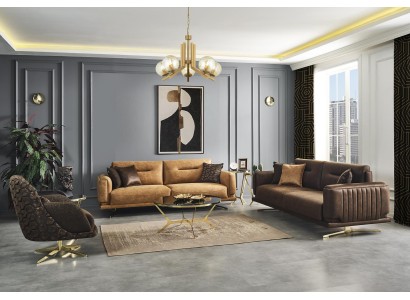 Sofagarnitur Комплект Диван 431 Кресло для сидения Кожзам Браун Набор 3 шт