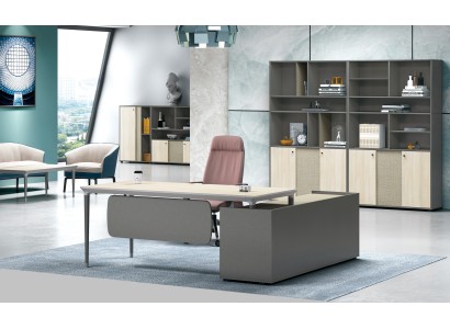 Роскошный набор мебели для офиса из двух частей: угловой стол и шкаф для хранения документов.