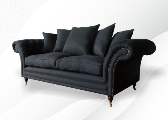 Sofa 3 Sitzer Klassisch Design Sofas Polster Leder Moderne Couchen 3 er Schwarz