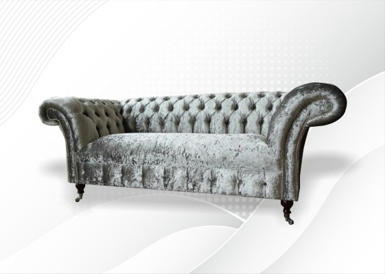 Sofa 2 Sitzer Chesterfield Couch Polster Samt Stoff Zweisitzer Samt Grau Silber