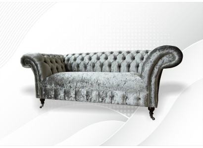 Sofa 2 Sitzer Chesterfield Couch Polster Samt Stoff Zweisitzer Samt Grau Silber