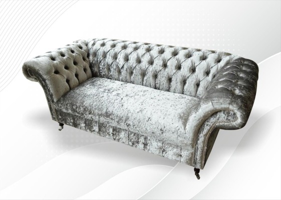 Sofa 2 Sitzer Chesterfield Couch Polster Samt Stoff Zweisitzer Samt Grau Silber