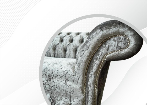 Sofa 2 Sitzer Chesterfield Couch Polster Samt Stoff Zweisitzer Samt Grau Silber