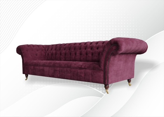 Sofa 3 Sitzer Chesterfield Sofas Couchen Wohnzimmer Design Textil Stoff Bordaux