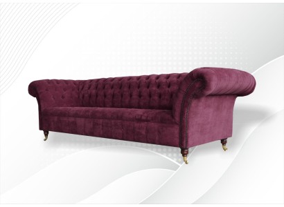 Sofa 3 Sitzer Chesterfield Sofas Couchen Wohnzimmer Design Textil Stoff Bordaux