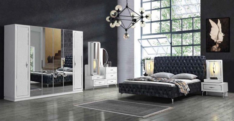 Schlafzimmer Bett Nachttisch Kommode Spiegel Kleiderschrank Chesterfield 5tlg.   Спальня Кровать Тумбочка Комод Зеркало Шкаф Честерфилд 5 предм.