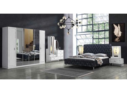 Schlafzimmer Bett Nachttisch Kommode Spiegel Kleiderschrank Chesterfield 5tlg.   Спальня Кровать Тумбочка Комод Зеркало Шкаф Честерфилд 5 предм.