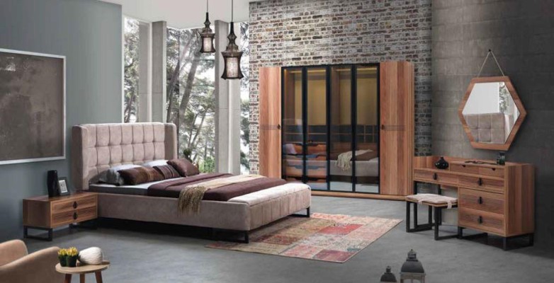 Комплект спальни 5 предметов. Роскошная кровать, 2 прикроватные тумбы, комод, шкаф. Новое дерево.