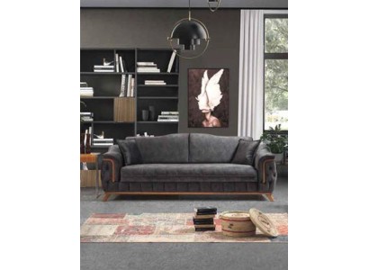 Sofa 3 Sitzer Sofas Sitz Stoff Schwarze Textil Polster Wohnzimmer