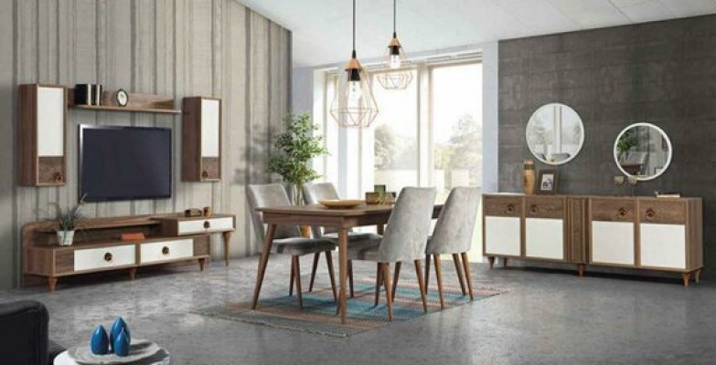 Комоды с ящиками из дерева, шкаф с зеркалом, массивная гостиная.