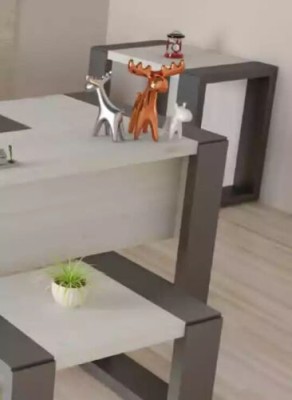 Серый офисный мебельный комплект: письменный стол, шкаф для документов, комод, журнальный столик, набор из 3 предметов.