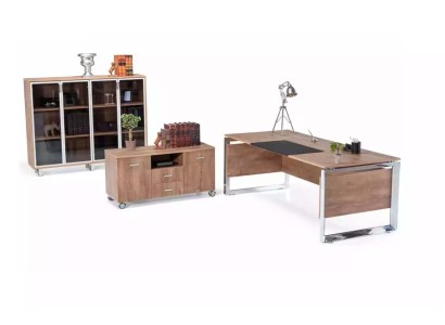 Офисная мебель комплект коричневый письменный стол комод шкаф для документов 3-х элементный комплект мебели.