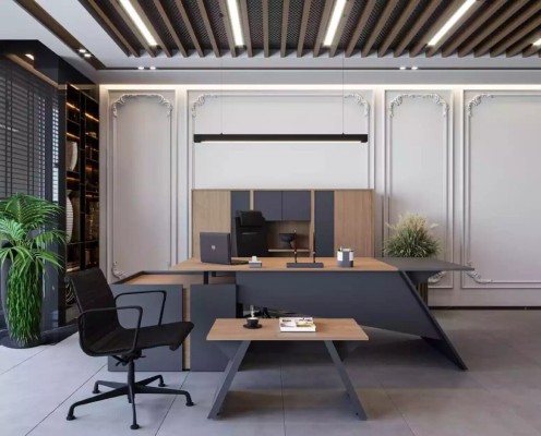 Роскошная мебель для офиса. Письменный стол, журнальный столик, шкаф для документов. Набор из 3 предметов.