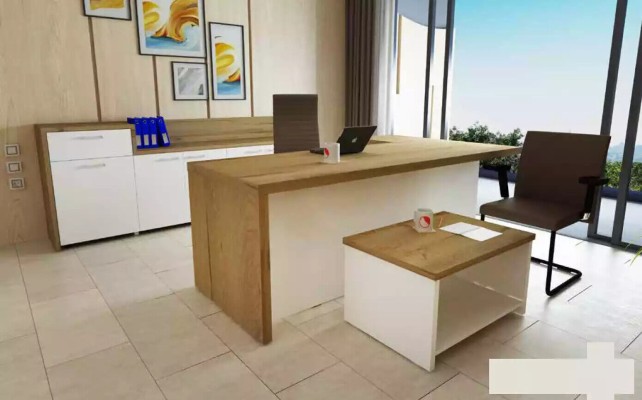 Офисный современный набор Угловой письменный стол Коричневый журнальный стол Шкаф для документов из 3 предметов.