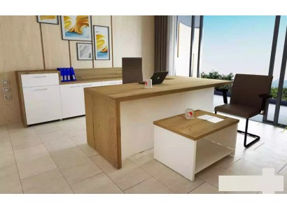 Офисный современный набор Угловой письменный стол Коричневый журнальный стол Шкаф для документов из 3 предметов.