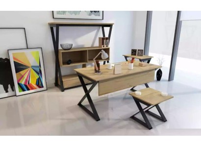 Коричневый набор мебели: письменный стол, книжная полка, журнальные столики, консольный стол, 4 предмета.