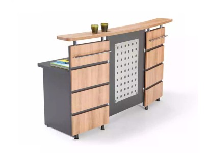 Современная стойка ресепшн с комодом из серого дерева, новая офисная мебель