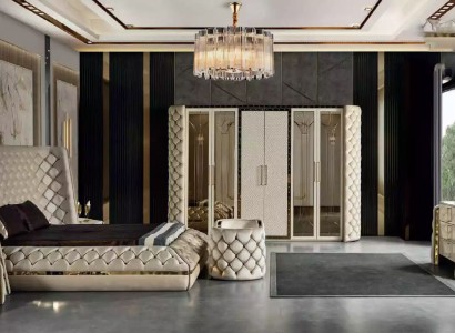 Набор для спальни Chesterfield: кровать, шкаф, зеркало 7 предметов.