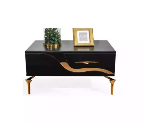 Роскошный набор для спальни: кровать, прикроватная тумбочка, золотой туалетный столик, два прикроватных столика, 5 предметов.