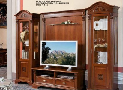 Классическая жилая стена из массива дерева, витрина для гостиной, буфет, стеллаж для телевизора, шкаф настенный, 4 предмета.