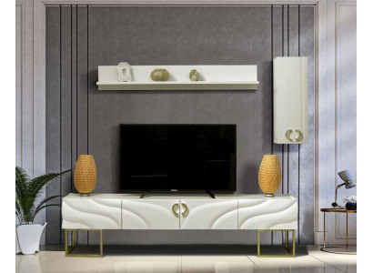 Стенка для гостиной с ТВ тумбой, ТВ стойка 220 см, низкая тумба, стенки для гостиной, дерево, белый цвет.