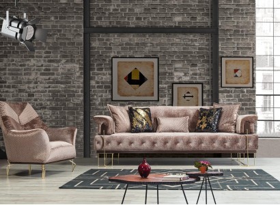 Коричневый диван-комплект, 3+1 место Chesterfield для гостиной.