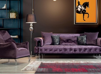 Фиолетовый диван гарнитур 3+1 Chesterfield для гостиной