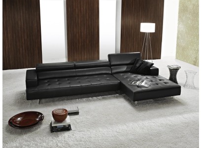 Modern Leder Ecksofa L Form für Wohnzimmer Schwarz farbe