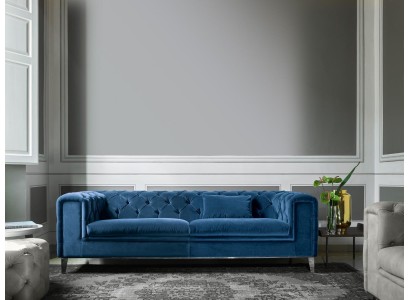 Sofa 3 Sitzer Blau Luxus Textil Wohnzimmer Design Italienischer Möbel