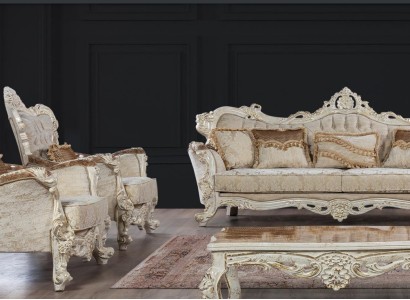 Sofa Sofas Sessel Sitz Sofagarnitur 3+1+1 Sitzer Garnitur Set Stoff Barock Stil