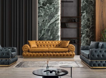 Sofagarnitur 3+3+1 места Гарнитура Диван Кресло Диваны Кожа Роскошь Честерфилд